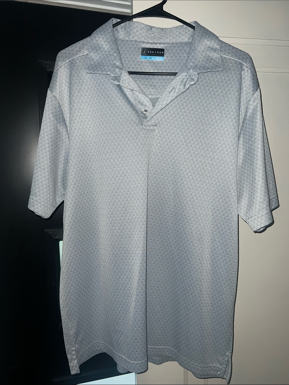 PGA Tour Men's Light Blue Polo with Subtle Pattern